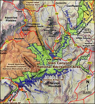 Map of Glen Canyon National Recreation Area
