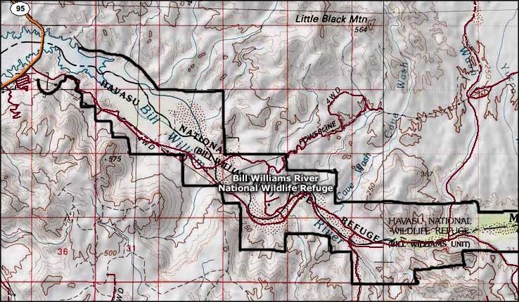 Map of the Bill Williams River National Wildlife Refuge