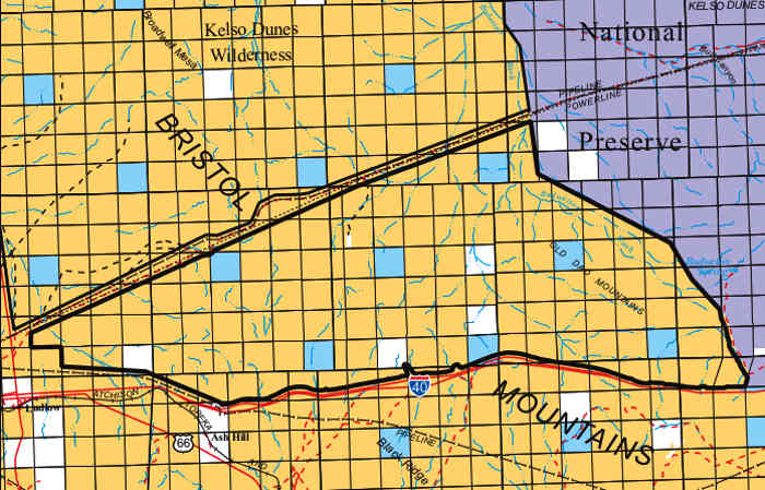 Bristol Mountains Wilderness map Map of the Bristol Mountains Wilderness area