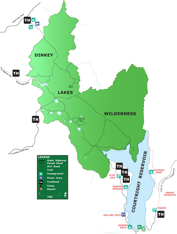 Dinkey Lakes Wilderness map
