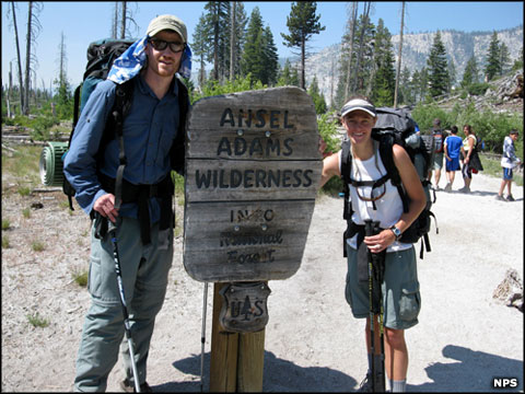 Ansel Adams Wilderness: Hikers entering the wilderness directly from Devils Postpile National Monument Hikers entering Ansel Adams Wilderness from Devils Postpile National Monument