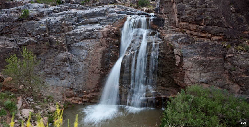 Dominguez Canyon Wilderness: A waterfall in the river Looking straight on at Dominguez Canyon Falls, a waterfall in the river
