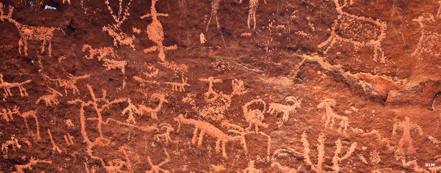 Dominguez Canyon Wilderness: Petroglyphs in the canyon Petroglyphs carved into the red sandstone by the hands of ancient artists