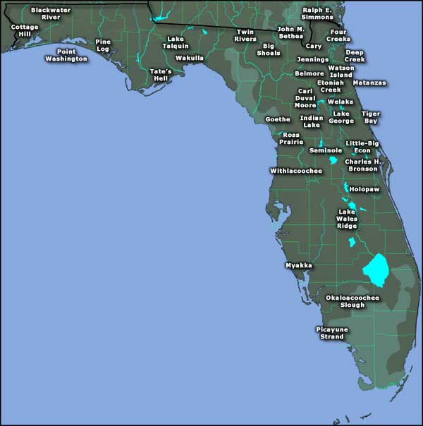 Map showing locations of Florida's State Forests