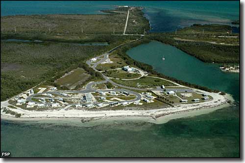 An aerial view of the campground at Curry Hammock State Park