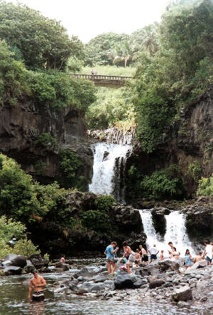 Folks swimming in the Kipahulu area of Haleakala National Park