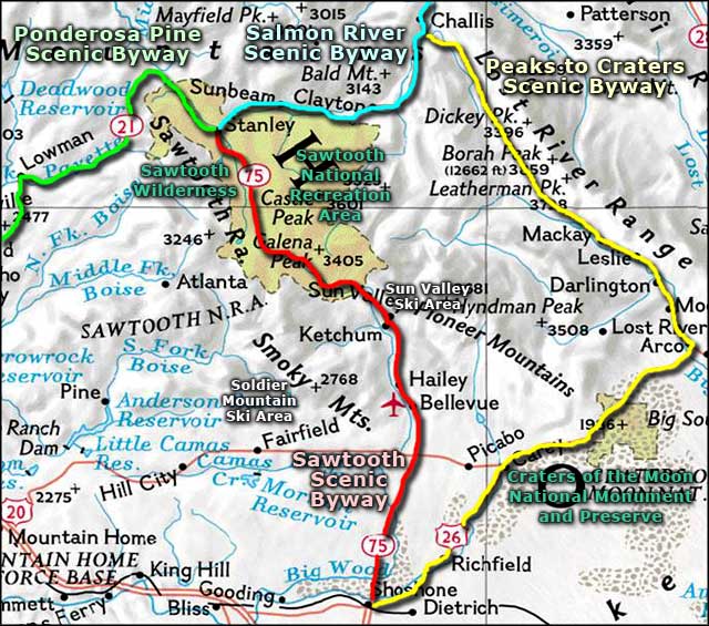 Map of the Sawtooth Scenic Byway area