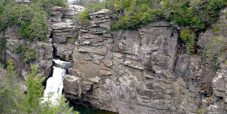 The waterfalls at the bottom of Linville Gorge in North Carolina