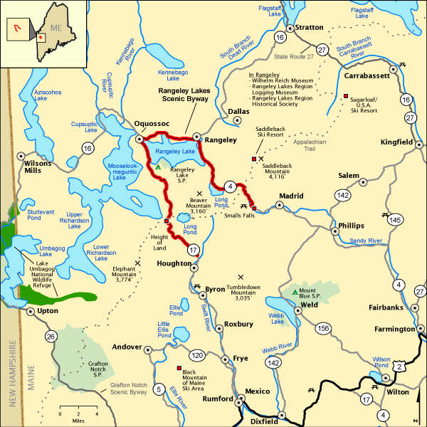 Map of the Rangelely Lakes Scenic Byway area