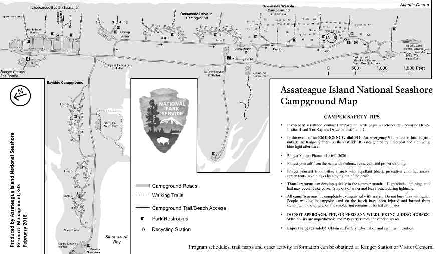 Map of campgrounds available at Assateague Island National Seashore