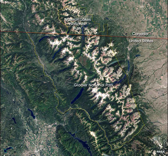 A view of Glacier National Park from space Glacier National Park from space