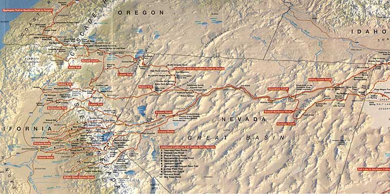 A map of the western portion of the California Trail showing the route of the Applegate-Lassen Trail