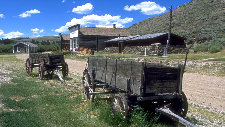 Wagons left behind in South Pass City, Wyoming