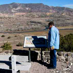 Interpretive panel at Poshuouinge on the Old Spanish National Historic Trail