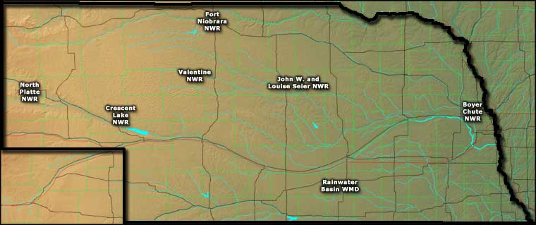 Locations of the National Wildlife Refuges in Nebraska