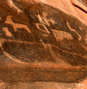 An example of prehistoric rock art carved on a canvas of red sandstone