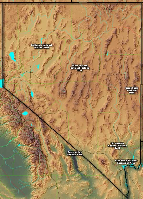 Locations of the National Park Service sites in Nevada