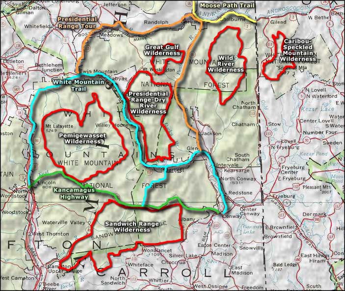 Map showing the Wilderness Areas of New Hampshire