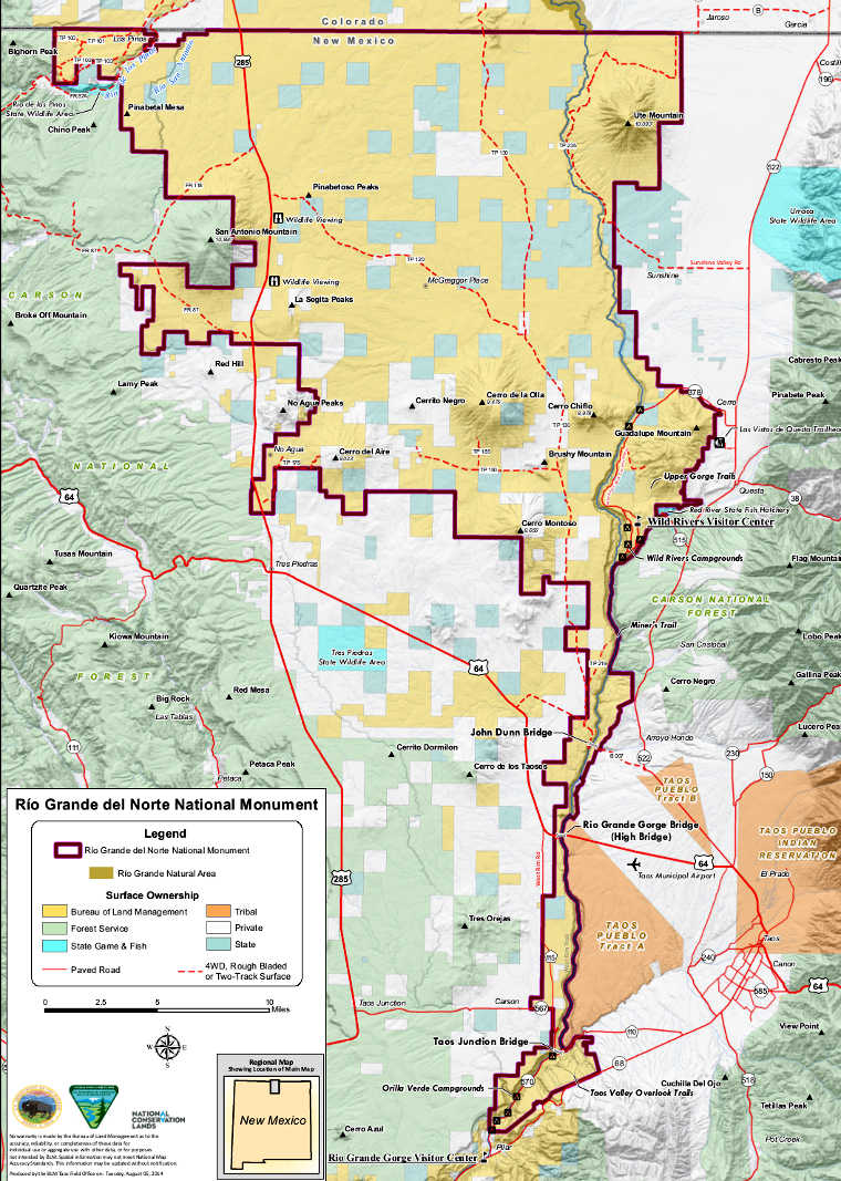 Rio Grande del Norte National Monument map Map of the Rio Grande del Norte National Monument area