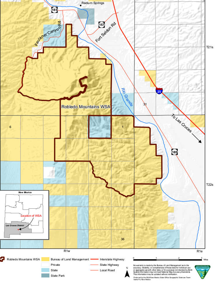 Map of the Robledo Mountains Wilderness Study Area