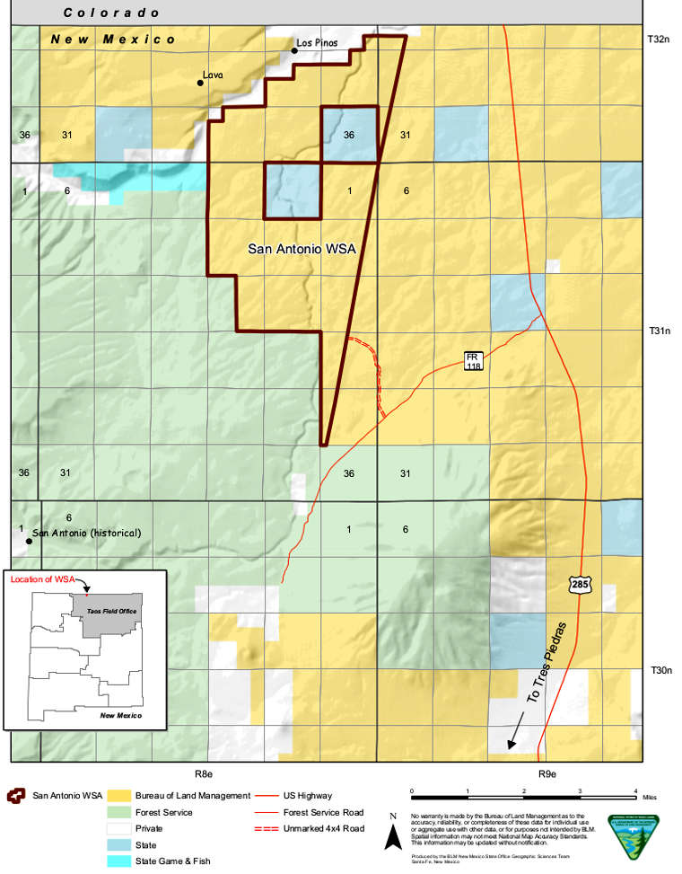 Map of the San Antonio Wilderness Study Area