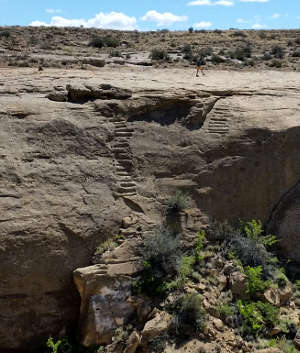 Chaco Culture National Historical Park: View of an ancient stairway cut into the canyon wall An ancient stairway cut into the canyon wall