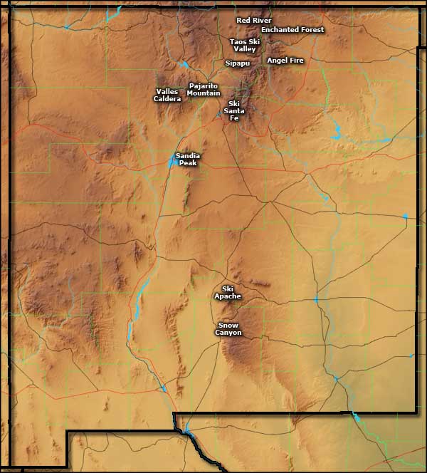 Map of ski and snowboard areas in New Mexico Ski and Snowboard Areas in New Mexico
