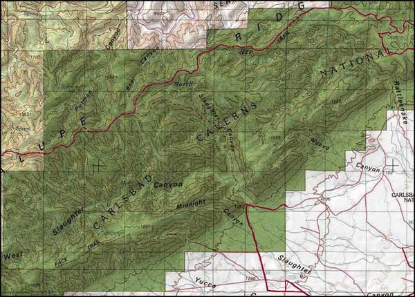 Map of the Carlsbad Caverns Wilderness area Carlsbad Caverns Wilderness map