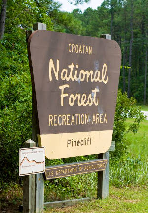 Sign marking a recreation area in Croatan National Forest