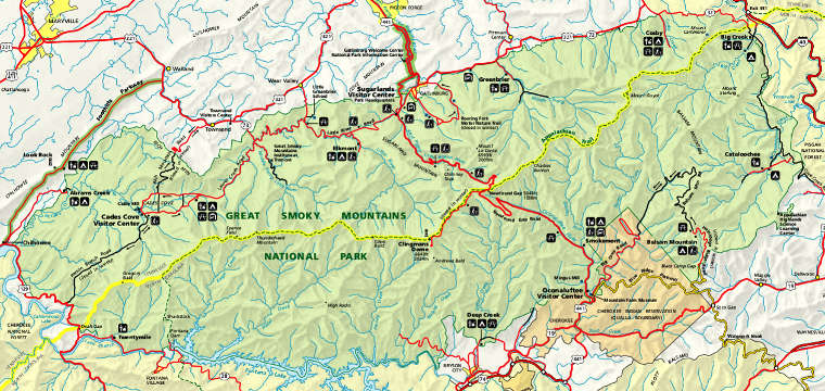 Map of Great Smoky Mountains National Park