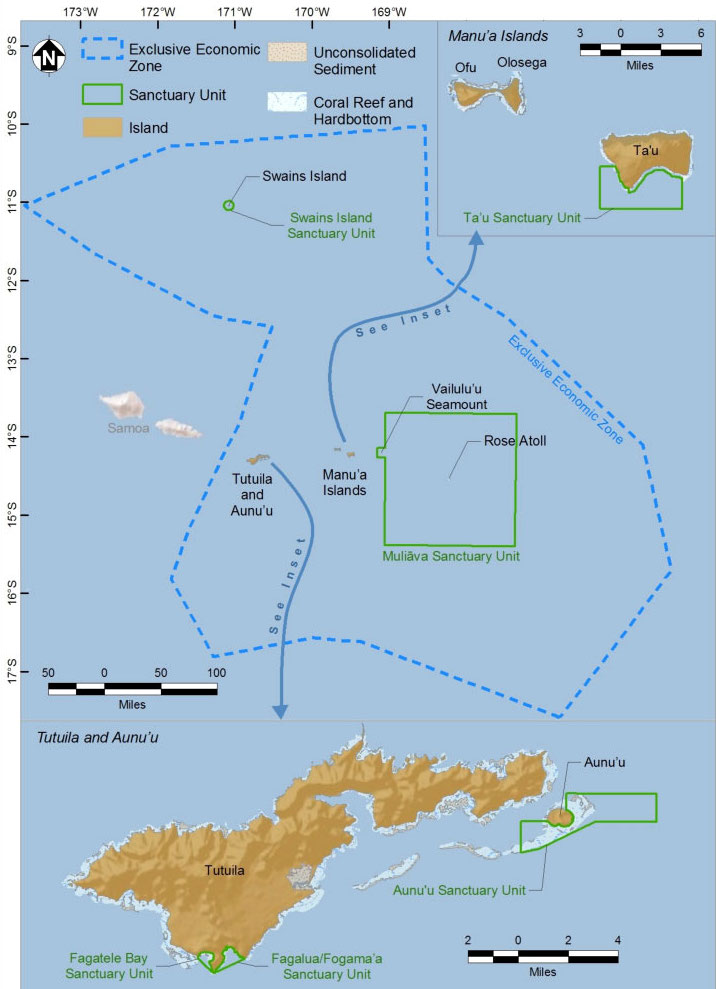 National Marine Sanctuary of American Samoa map Map of the National Marine Sanctuary of American Samoa