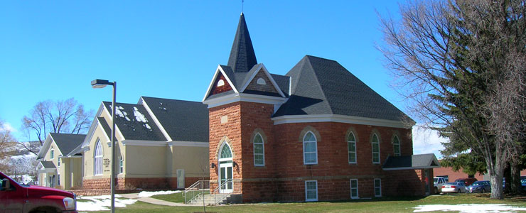 The original LDS church in Laketown, next to the new one