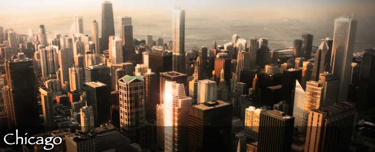 Looking down on the buildings of downtown Chicago from the top of the Sears Tower