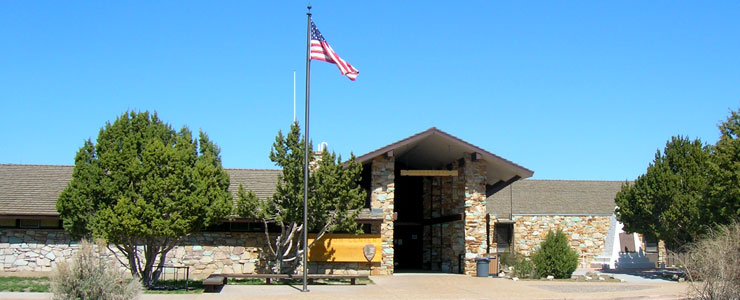 Frontal view of the Visitor Center at the Golden Spike National Historic Site