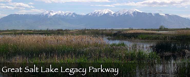 Wetlands and the Wasatch Front from along the Great Salt Lake Legacy Parkway