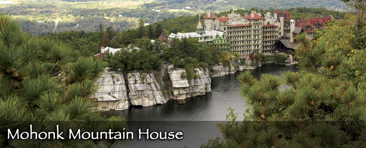 An aerial view of the Mohonk Mountain House in the Shawangunk Mountains