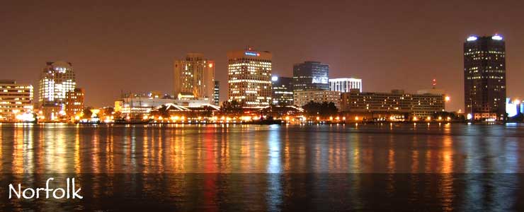 The Norfolk skyline at night