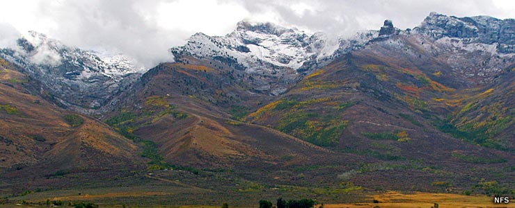 A winter view of the Ruby Mountains