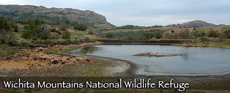 A cachement pond at Wichita Mountains National Wildlife Refuge