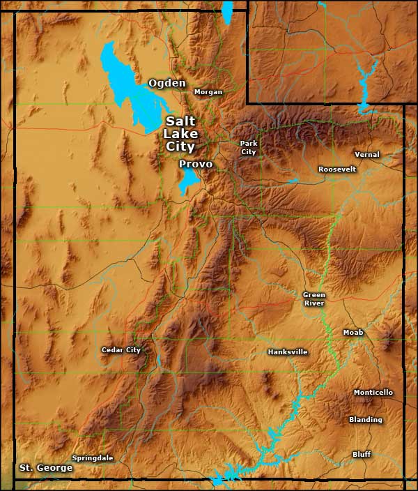 Utah relief map Map of Utah