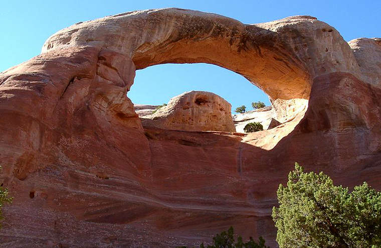 A view of Cedar Tree Arch from the beginning of the Arches Loop Trail