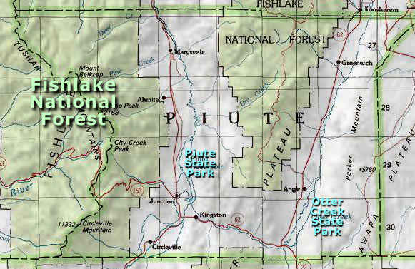 Map of the Piute county area Piute County area map