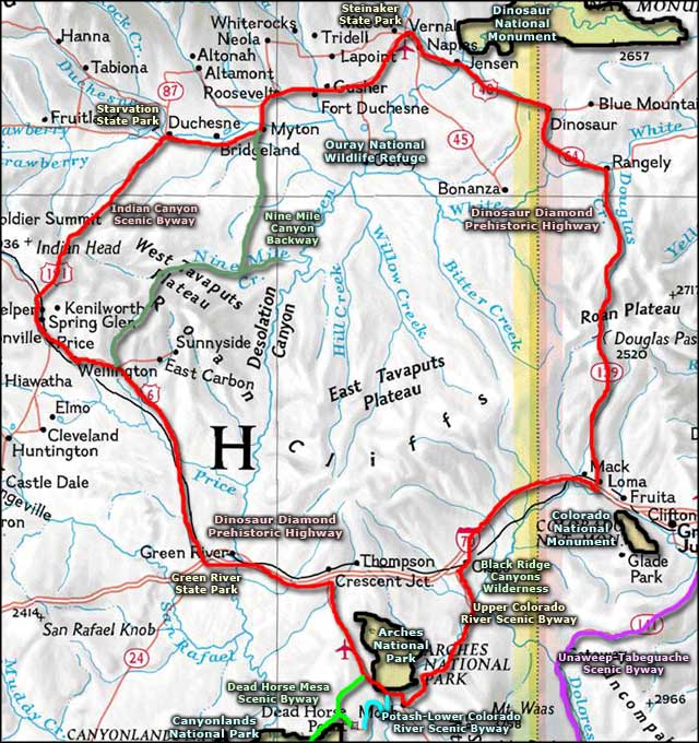 Dinosaur Diamond Prehistoric Highway area map