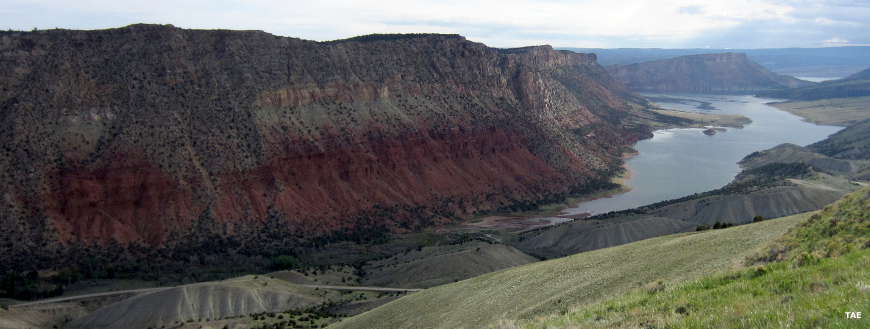 Looking down on Sheep Creek Bay with its famous red cliffs