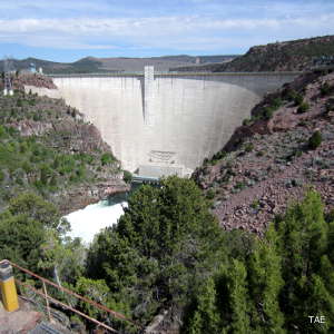 Looking at Flaming Gorge Dam from the downstream side