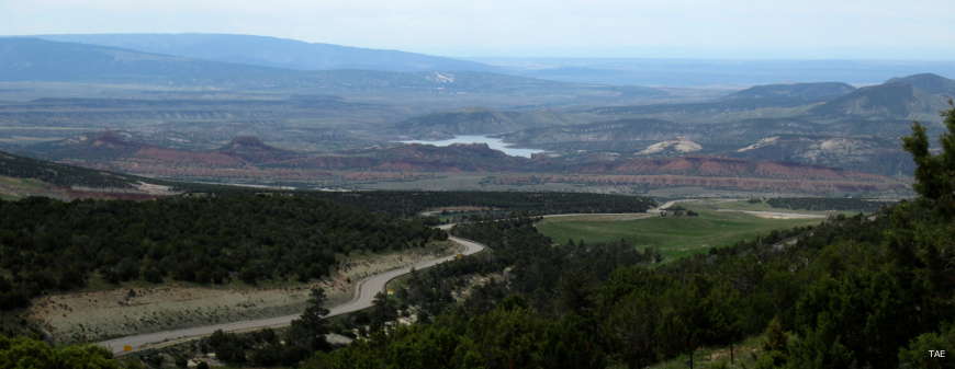 Looking out across the forest and over Red Fleet Reservoir