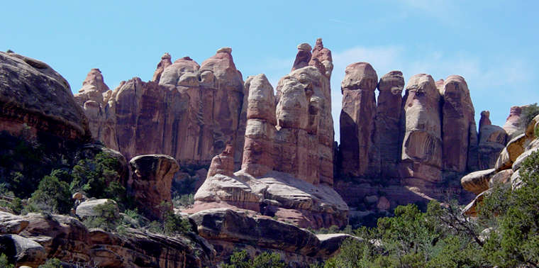 A view of rock formations in the Needles District
