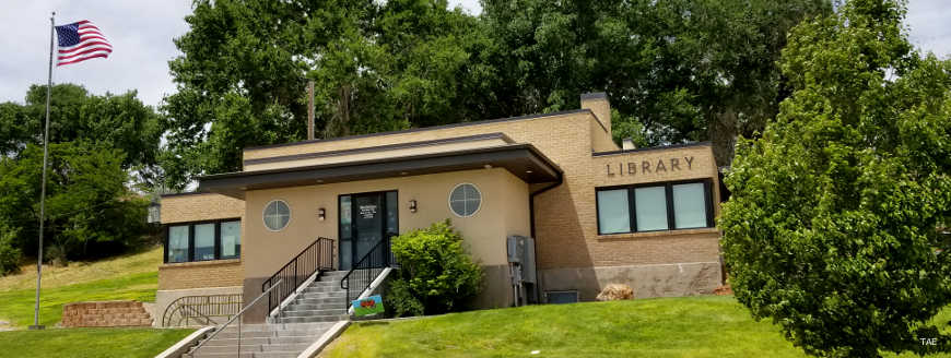 Milford, UT: City Library The Milford City Library, on a hill among the trees