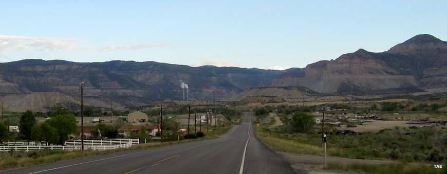 Huntington, UT: The mouth of Huntington Canyon Looking up the mouth of Huntington Canyon, smokestacks of the power plant in the center