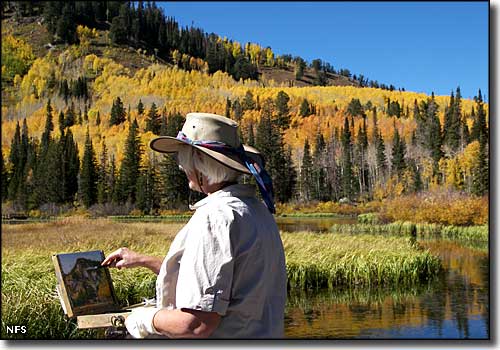 Big Cottonwood Canyon Scenic Byway: View of an artist working along the route An artist working beside the Big Cottonwood Canyon Scenic Byway